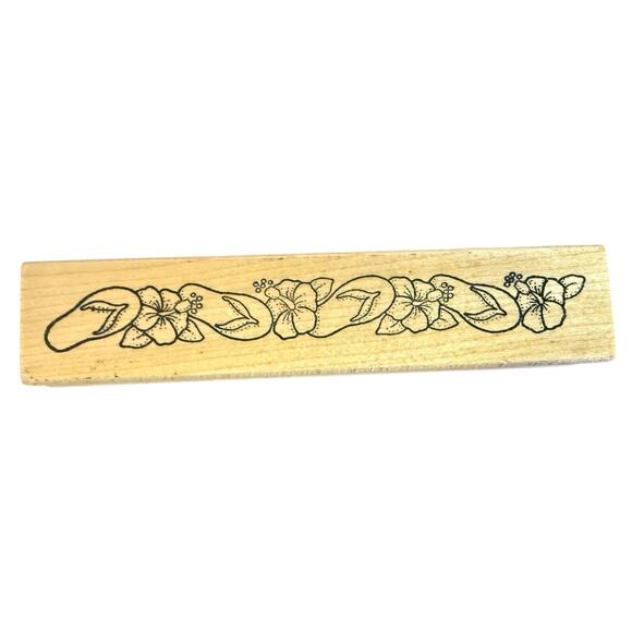 Darcie's Rubber Slipper Flip Flop Hibiscus Flowers Border M-4971 Rubber Stamp - Picture 1 of 3